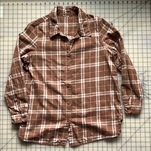 Brown and White Plaid Button Down Shirt